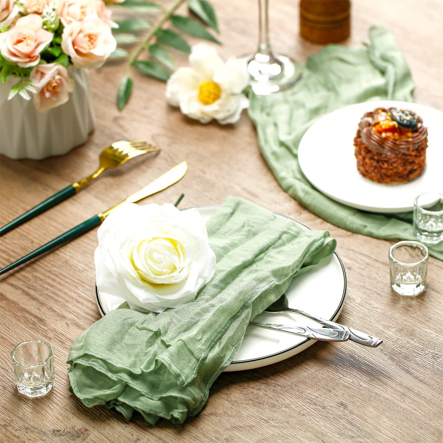 Gauze Cheesecloth Napkins Wrinkled Dinner Napkins Soft Cotton Table Decorative Cloth for Weddings Parties Family Everyday Use, 20 x 20 Inch(Sage Green,12 Packs)