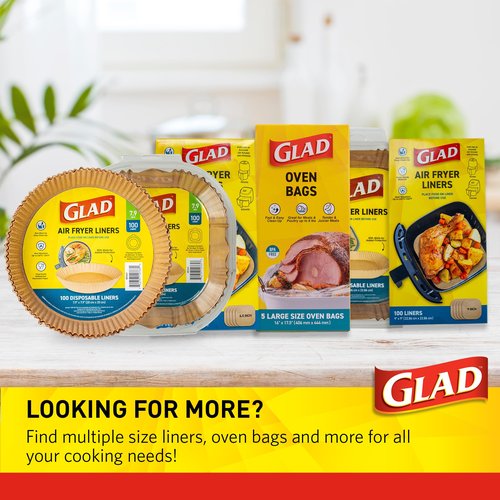 Glad Air Fryer Liners Rounded Square Shape with Walls, Nonstick and Heat Resistant, Food Grade Material, Suitable for Square and Round Air Fryers, Air Fryer Accessories, 7.9" - 100 Count