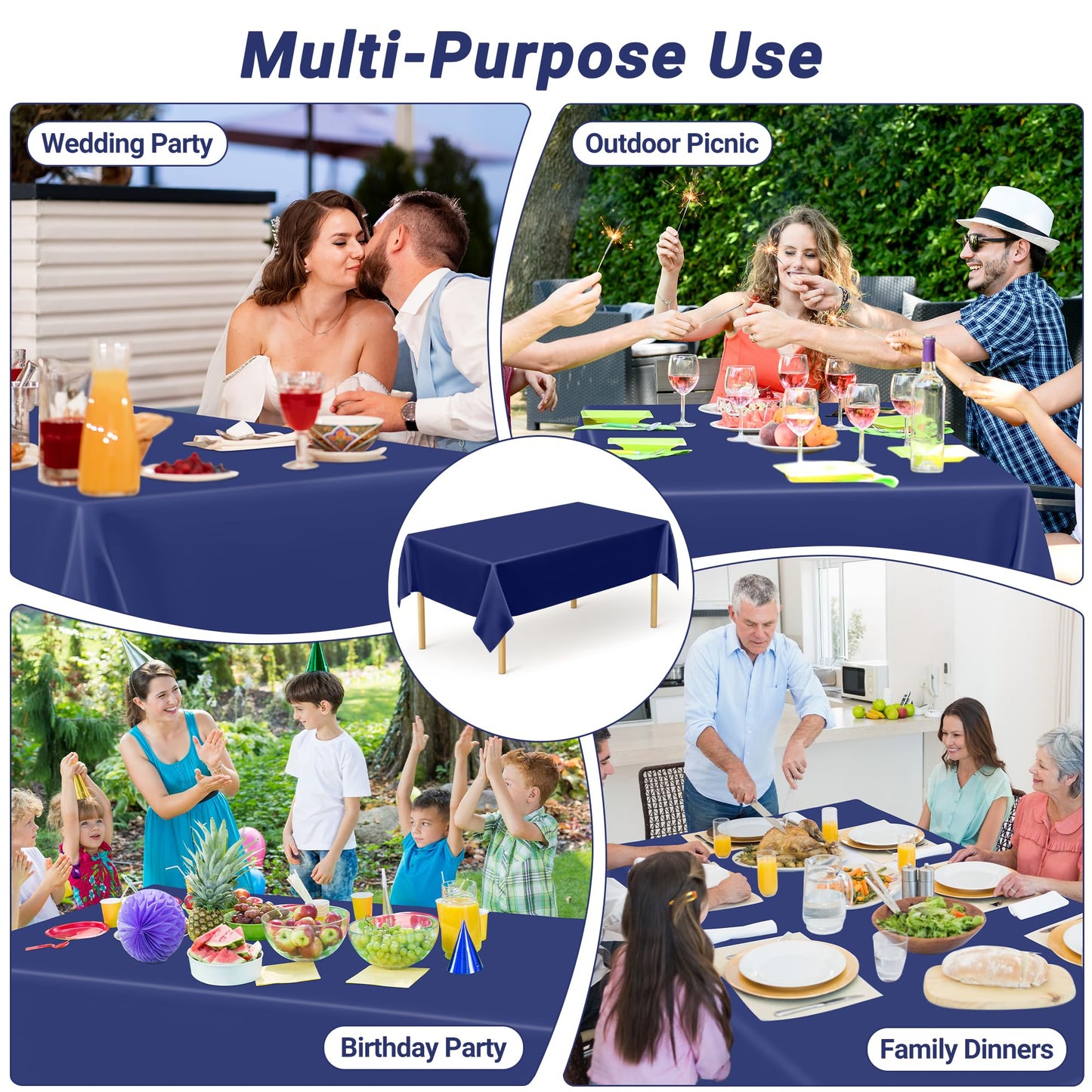 QZYL 12 PCS Navy Plastic Tablecloths, 54 in x 108 in Dinner Table Cloths, Rectangle Table Cover for Birthday Party Family Gathering Wedding
