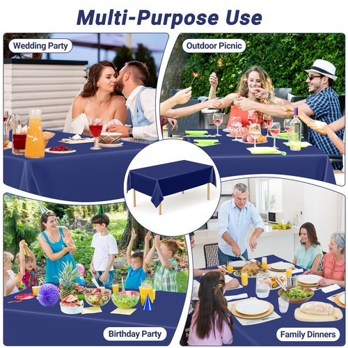 4 PCS Navy Plastic Tablecloths for Rectangle and Round Tables, 54" x 108" Stain Resistant Disposable Tablecloth for Picnic, Weddings, Baptism Decorations, Picnic Table Cover for Parties, Birthday