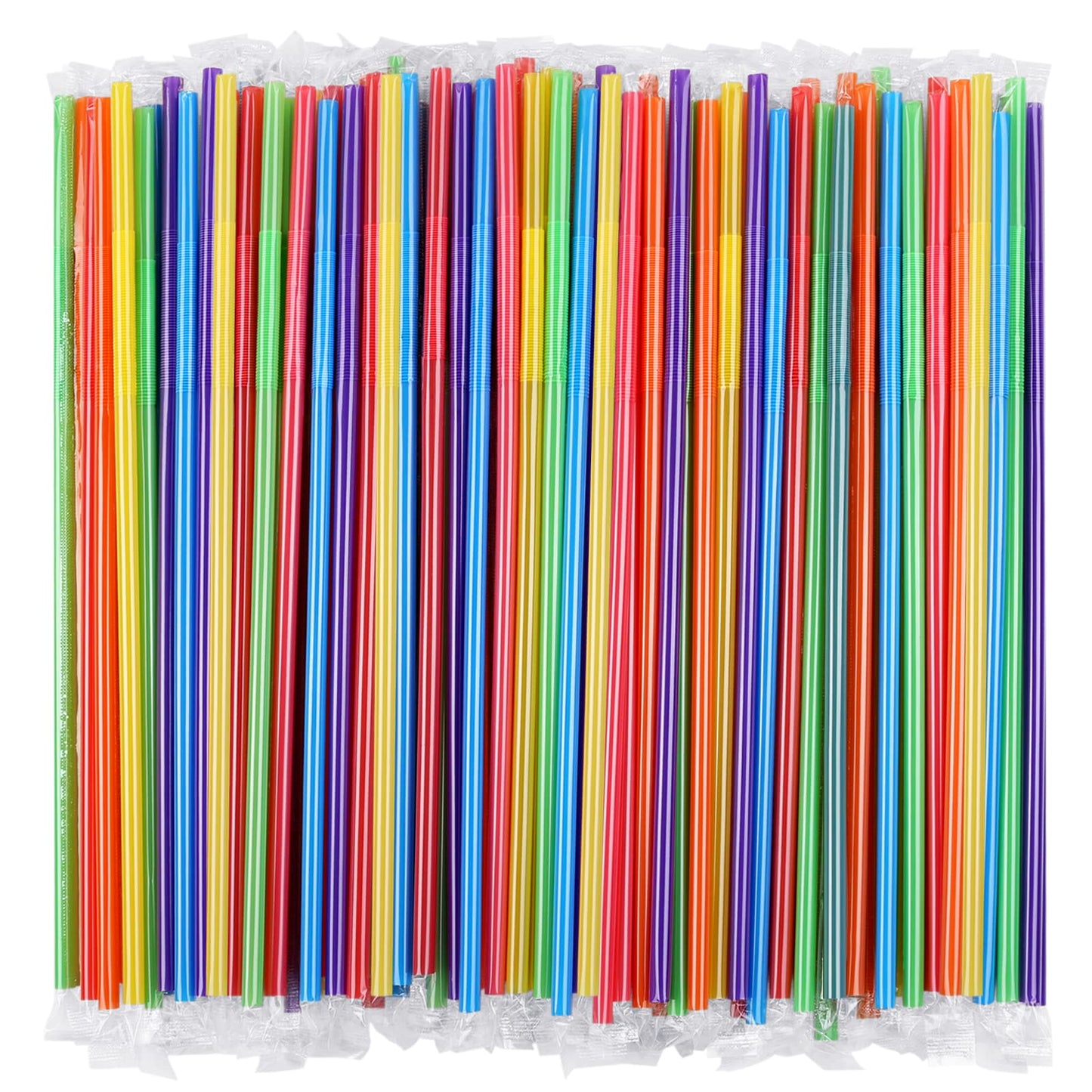 [Individually Wrapped] 300 Pcs Colorful Flexible Plastic Straws, Disposable Bendy Straws, 10.2" Long and 0.23'' Diameter, BPA-Free