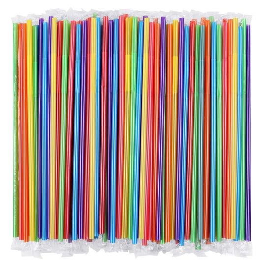 [Individually Wrapped] 300 Pcs Colorful Flexible Plastic Straws, Disposable Bendy Straws, 10.2" Long and 0.23'' Diameter, BPA-Free