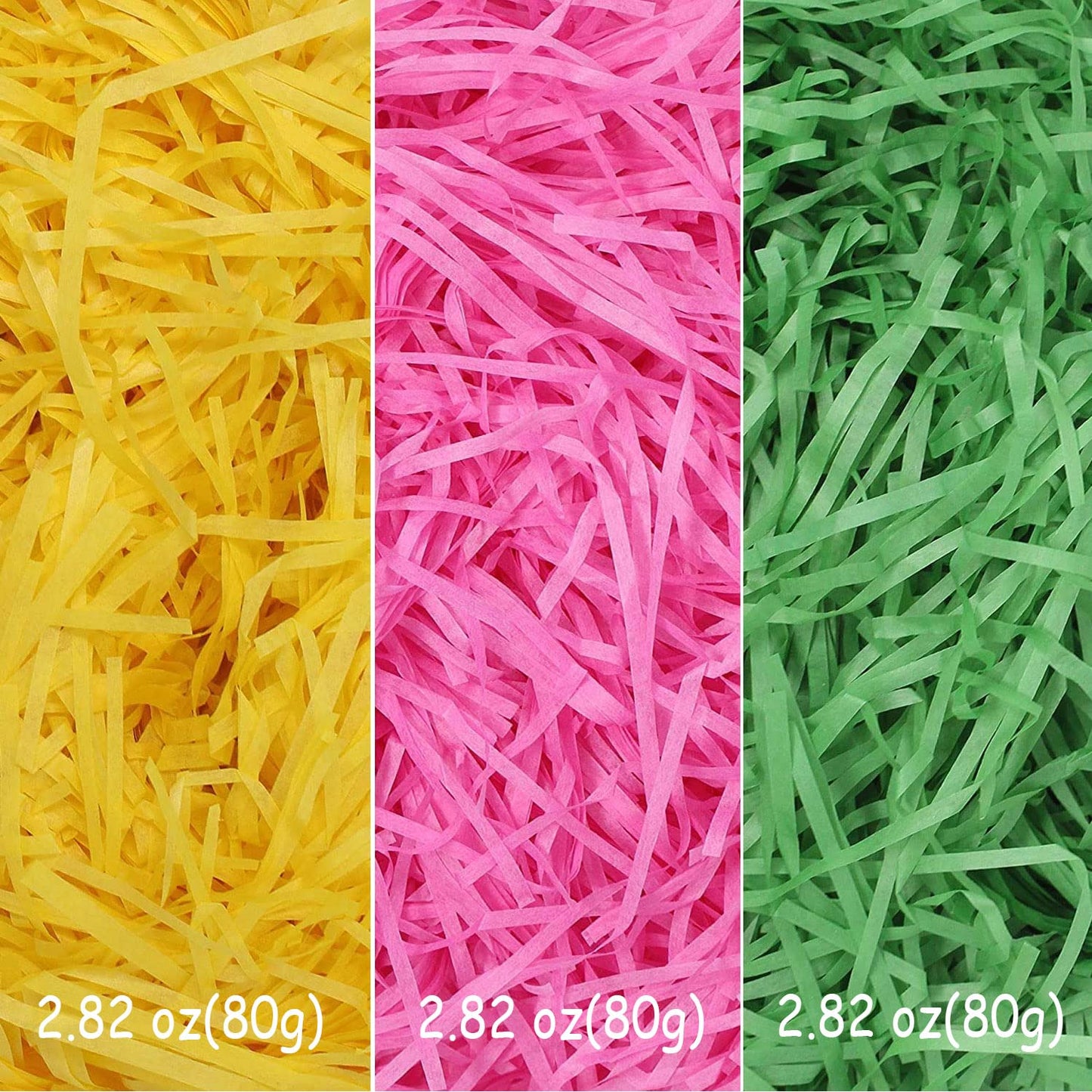 Easter Grass Recyclable Paper Shred (Pink, Yellow, Green) for Easter Eggs Hunt, Easter Basket Grass Filler/Stuffers, Easter Theme Party Decoration 240g (8.5 oz)