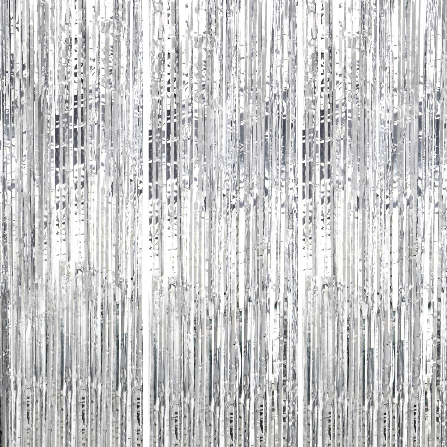 DECOCKRAT 3 Pack Foil Fringe Backdrop - Silver Shiny Tinsel Curtains for Party Decoration/Photo Booth Props - 3.3x8.2 FT Metallic Foil Backdrop for Birthday, Wedding, Graduation, Christmas.