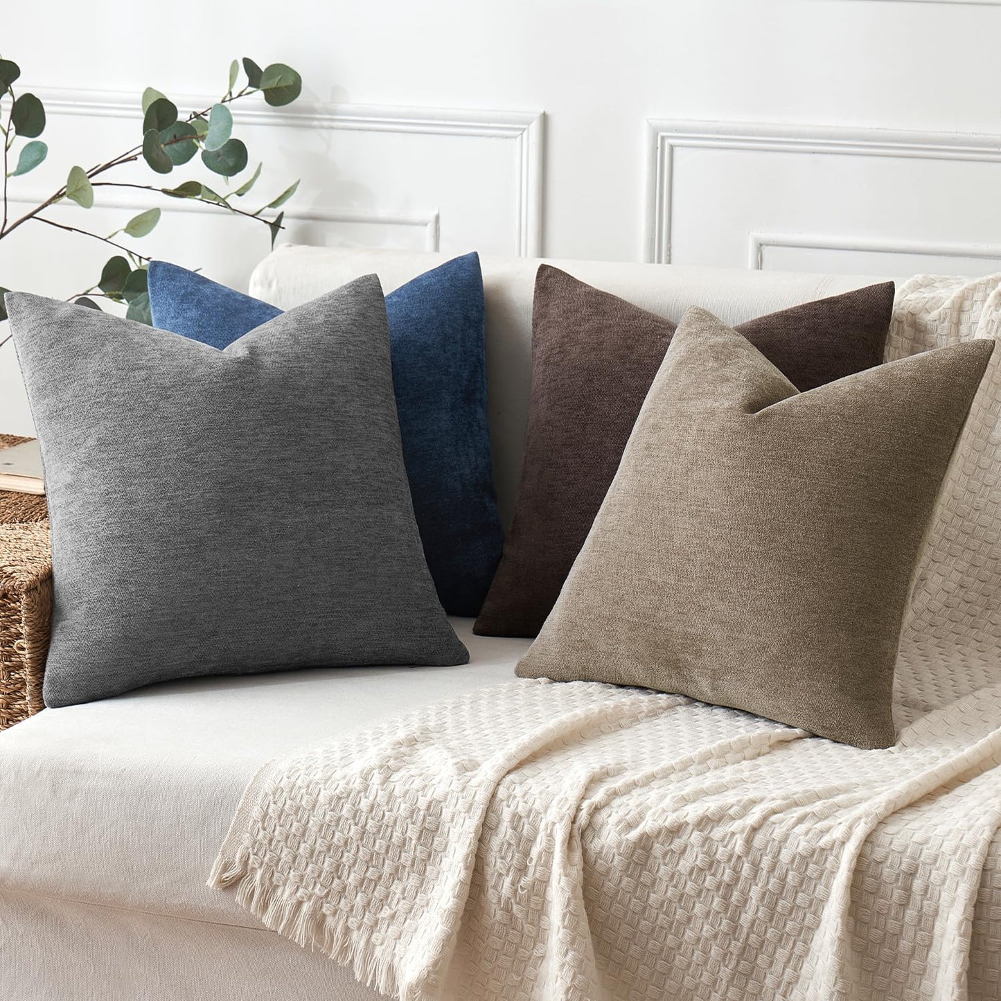 MIULEE Decorative Pillow Covers - Soft Chenille Farmhouse Cushions | Pack of 2, 18x18 Inch, Dark Brown