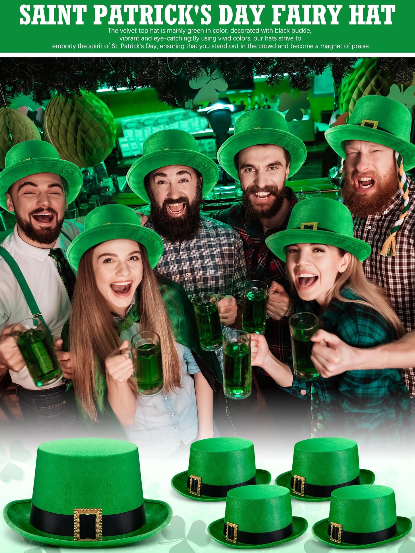 Cozypower St. Patrick's Day Top Hat Leprechaun Green Irish Velvet Top Hat for Adult St. Patrick Leprechaun Costume Favor(12 Pcs)