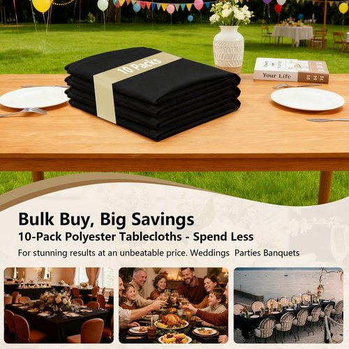 ITWMTTO Black Tablecloths Rectangular 10-Pack, 60x102 Inch Table Cloths for 6 Foot Rectangle Tables, Heavy-Duty Polyester Fabric - Stain Resistant Reusable & Washable