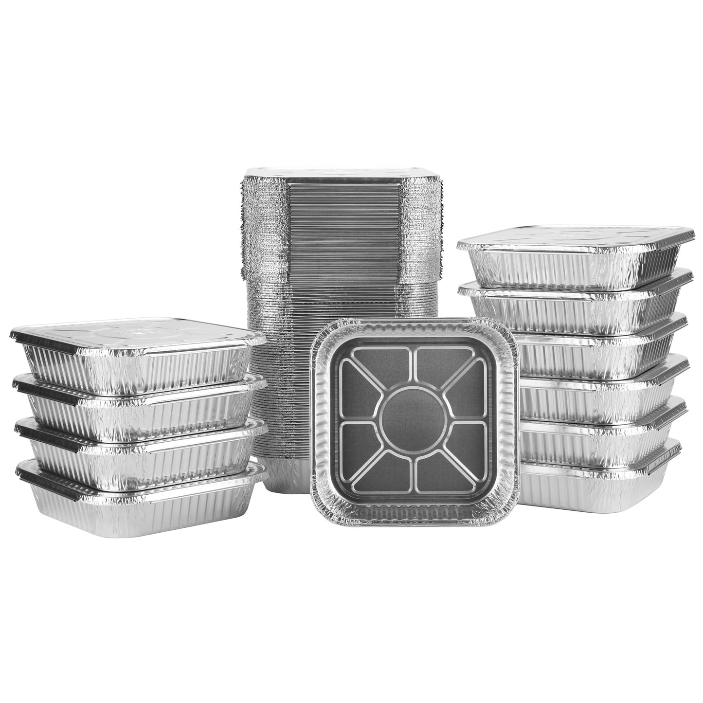 8x8 Aluminum Pans With Lids (50 Pack) 8 Inch Foil Pans With Covers - Cake Pans - Aluminum Square Pans With Lids - Disposable Food container - great For Cake Baking, Cooking, Freezing, Prepping Food