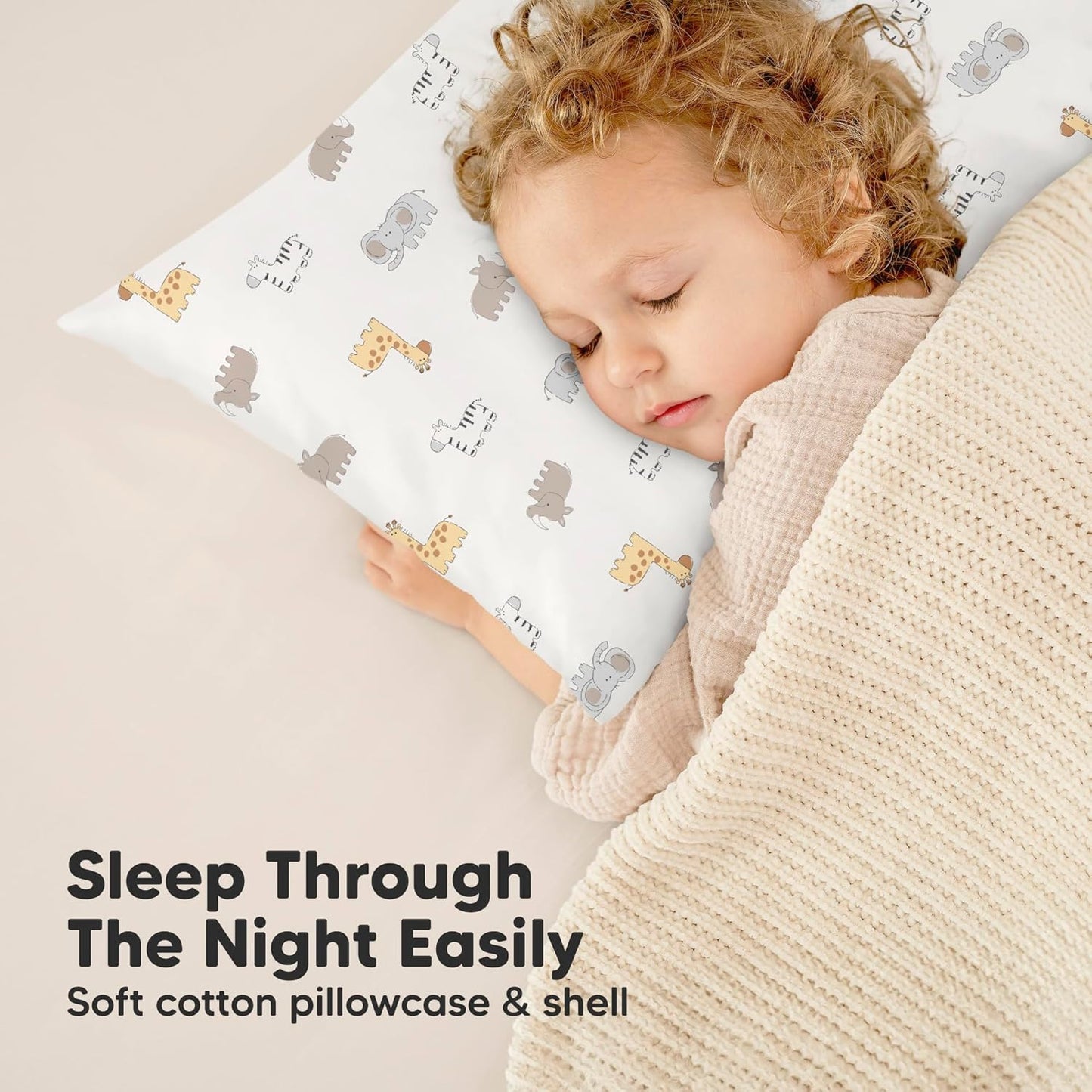 My Little Dreamy Toddler Pillow - Organic Cotton Travel Pillow with Soft Pillowcase | 13x18, Machine Washable, Ideal for Ages 2-5 (Safari Echo)