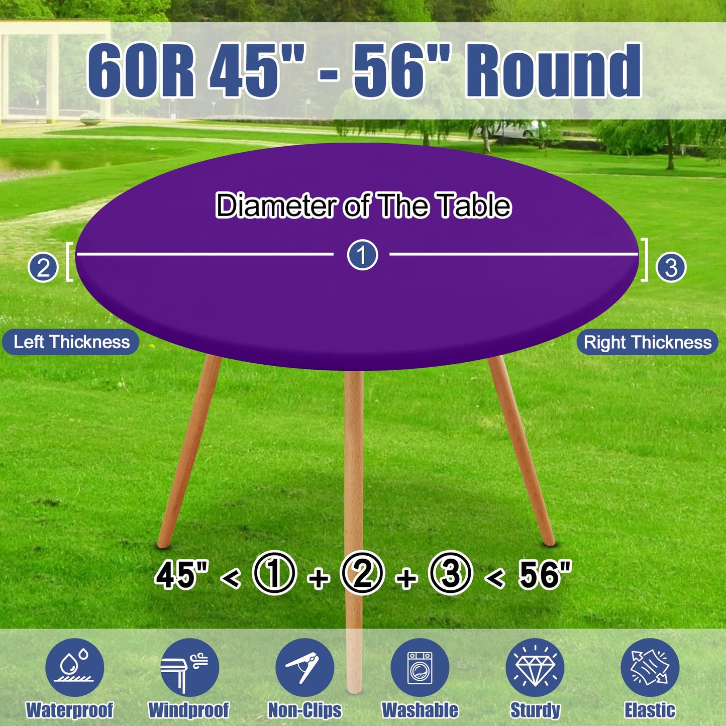 Moosfor Round Spandex Tablecloth, Elastic Fitted Waterproof Tablecloths for 45"-56" Tables, Stretch Washable Picnic Table Cover for Camping, Dining, Indoor and Outdoor, Purple