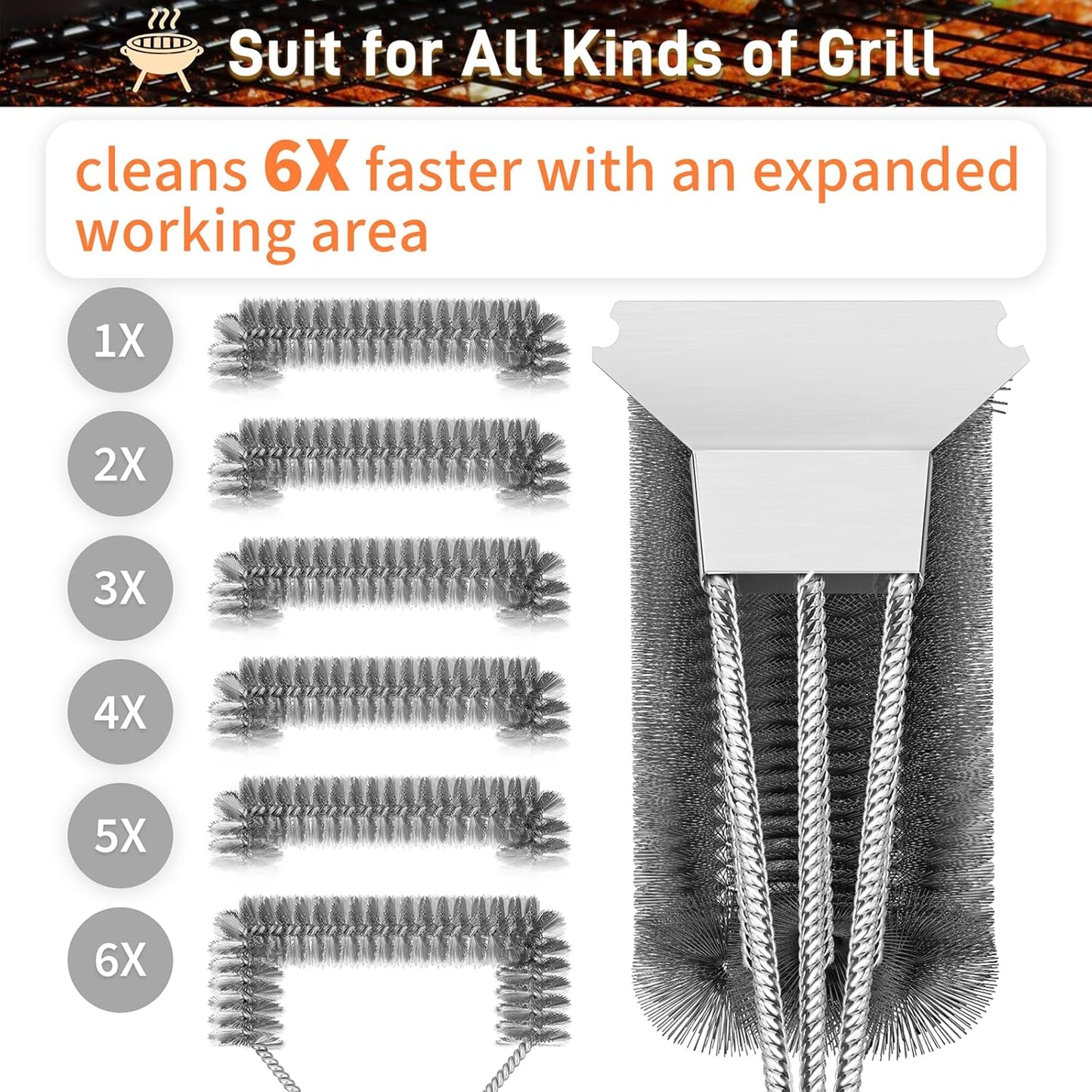 Skiennix Grill Brush and Scraper - 18" Adjustable Handle for Safe BBQ Cleaning | Extra Strong Tool for Gas & Charcoal Grates
