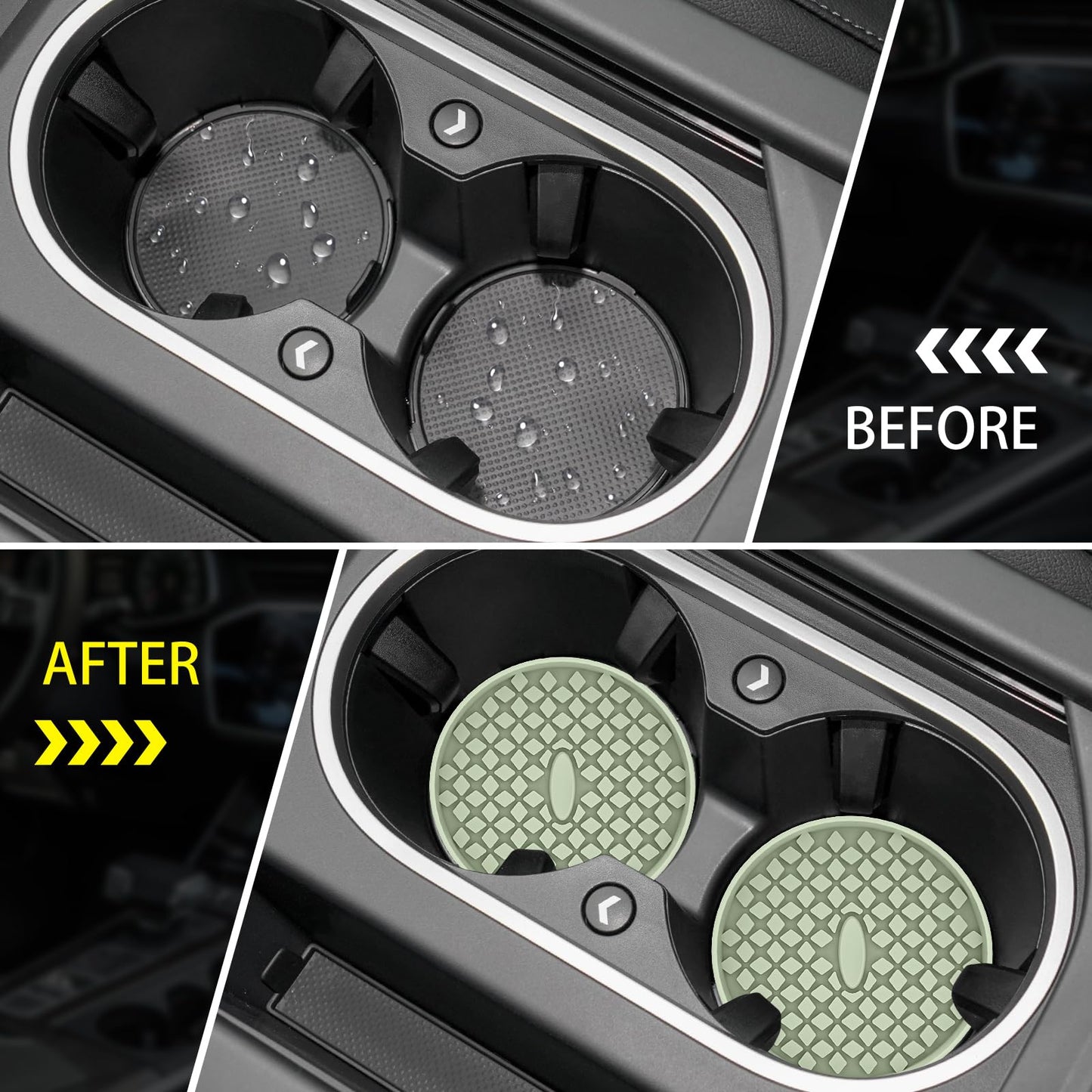 ME.FAN Car Cup Coasters [4 Pack] Silicone Car Coasters/Cup Mats, Non-Slip Recessed Car Interior Accessories Desert Sage