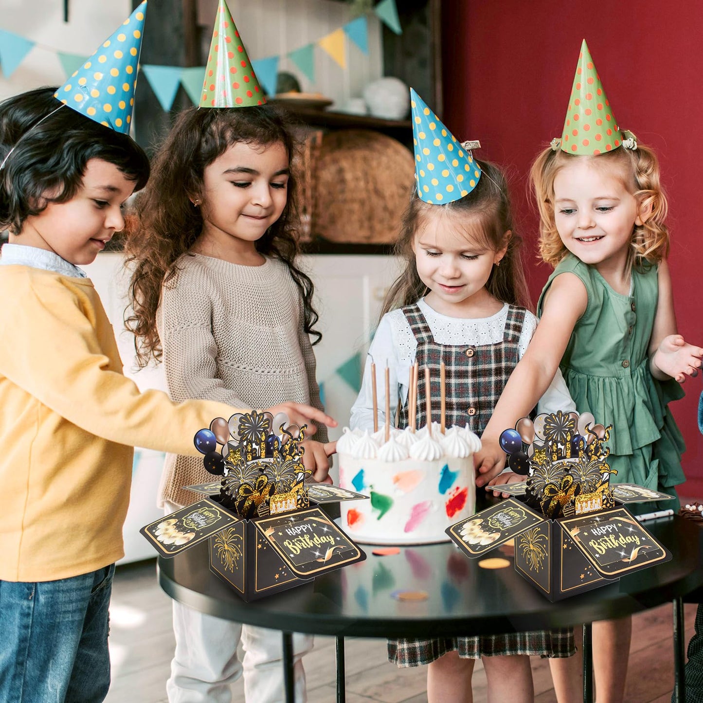 Surprise Pop Up Happy Birthday Cards, Lovely 3D Birthday Card for Adults and Kids with Envelopes, Unique Design Handmade Foldable Greeting Cards for Daughter, Son, Mom, Dad, Friend（Black）