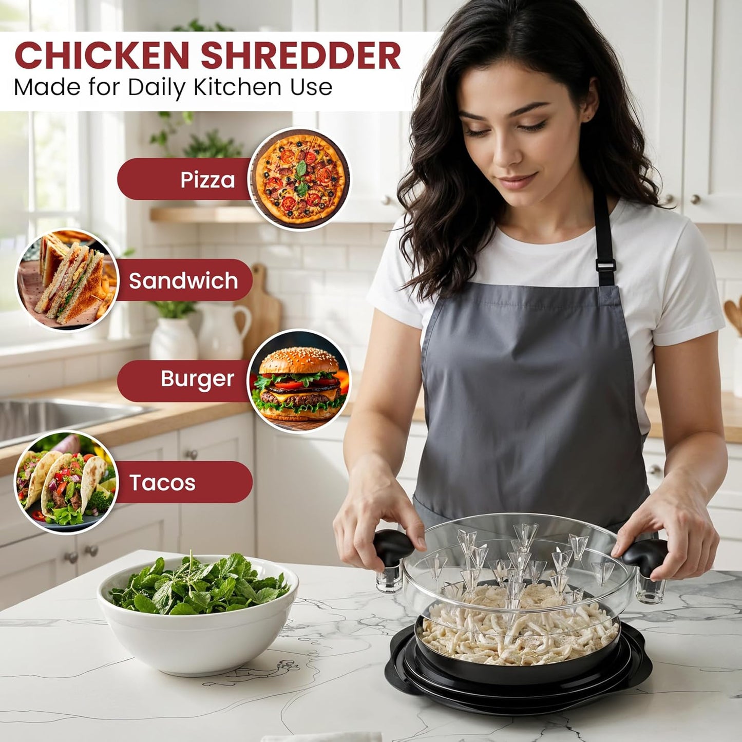 Skiennix Chicken Shredder Tool - Large 3-Layer Manual Grinder with Meat Tenderizer & Brush | BPA-Free, Ergonomic Handle