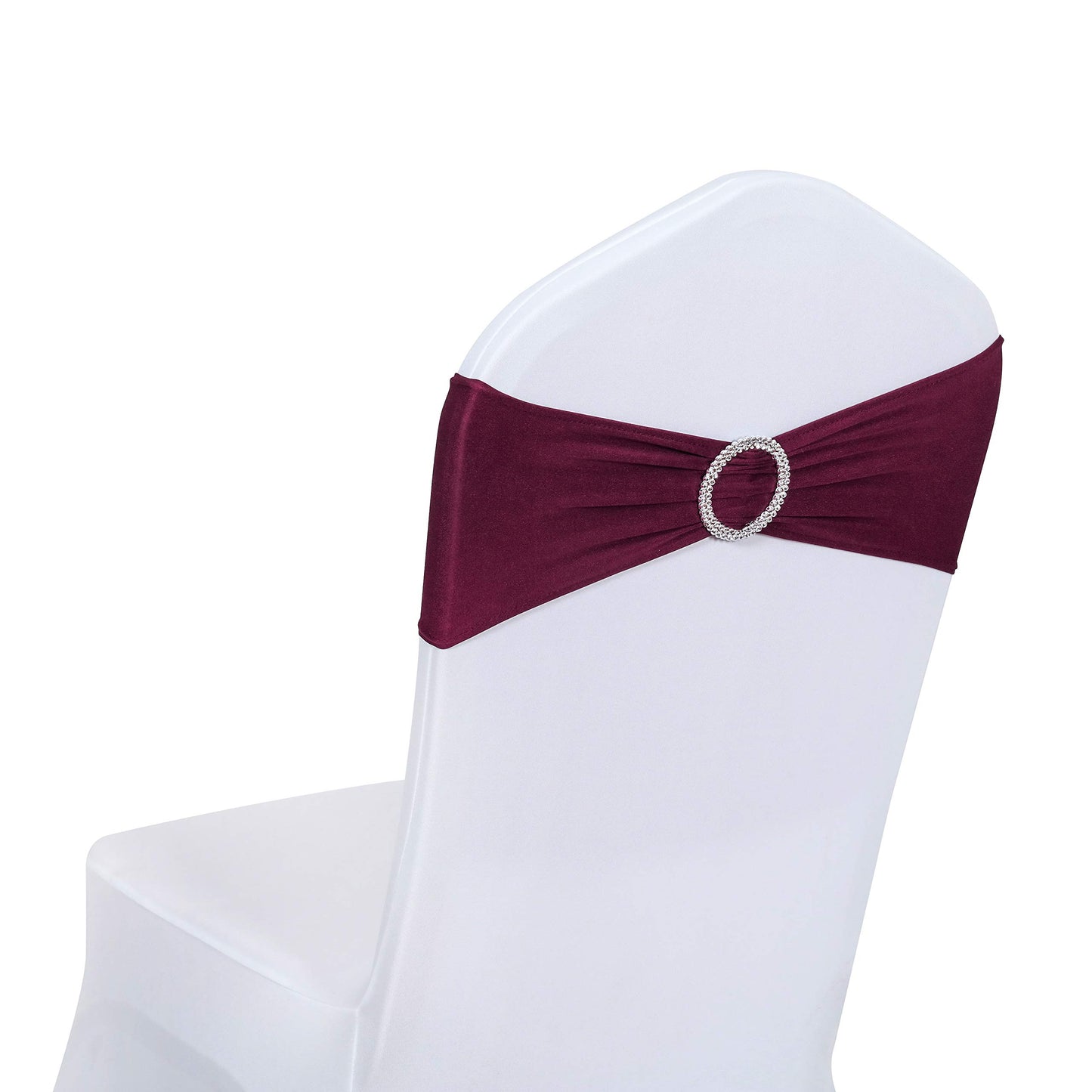 Obstal 50 PCS Spandex Stretch Chair Sashes Bows for Wedding Reception- Universal Elastic Chair Cover Bands with Buckle Slider for Banquet, Party, Hotel Event Decorations Burgundy Sashes