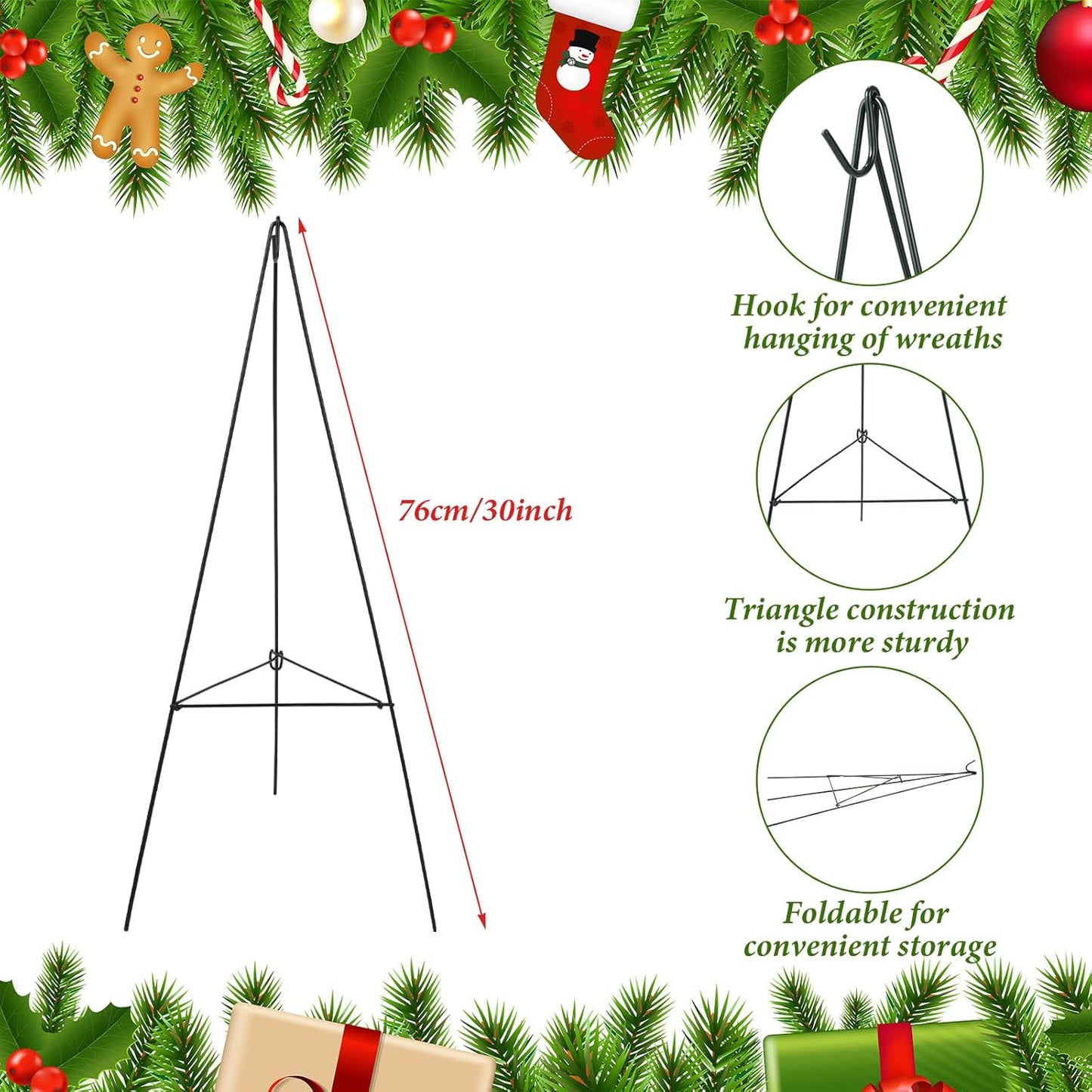 Soaoo Christmas Wreath Stand - Metal Easel Holder for Cemetery Grave Flowers | 30-Inch Size