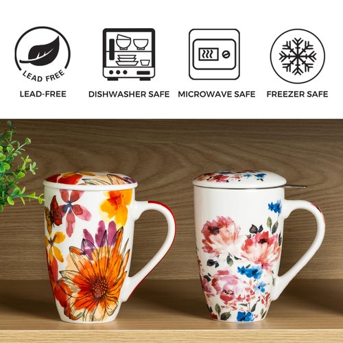 GBHOME Tea Mug with Infuser and Lid, 18 Ounce Large Ceramic Loose Leaf Tea Cup, Microwave, Dishwasher Safe Tea Steeping Mug, Pefect Gift For Tea Lover.