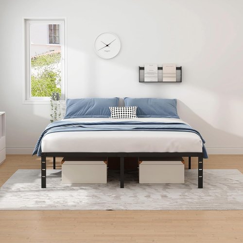 Jetonix Metal Bed Frame - Queen Size with Storage Space | Heavy-Duty, Easy Assembly, No Box Spring Needed, Black, 14 Inch