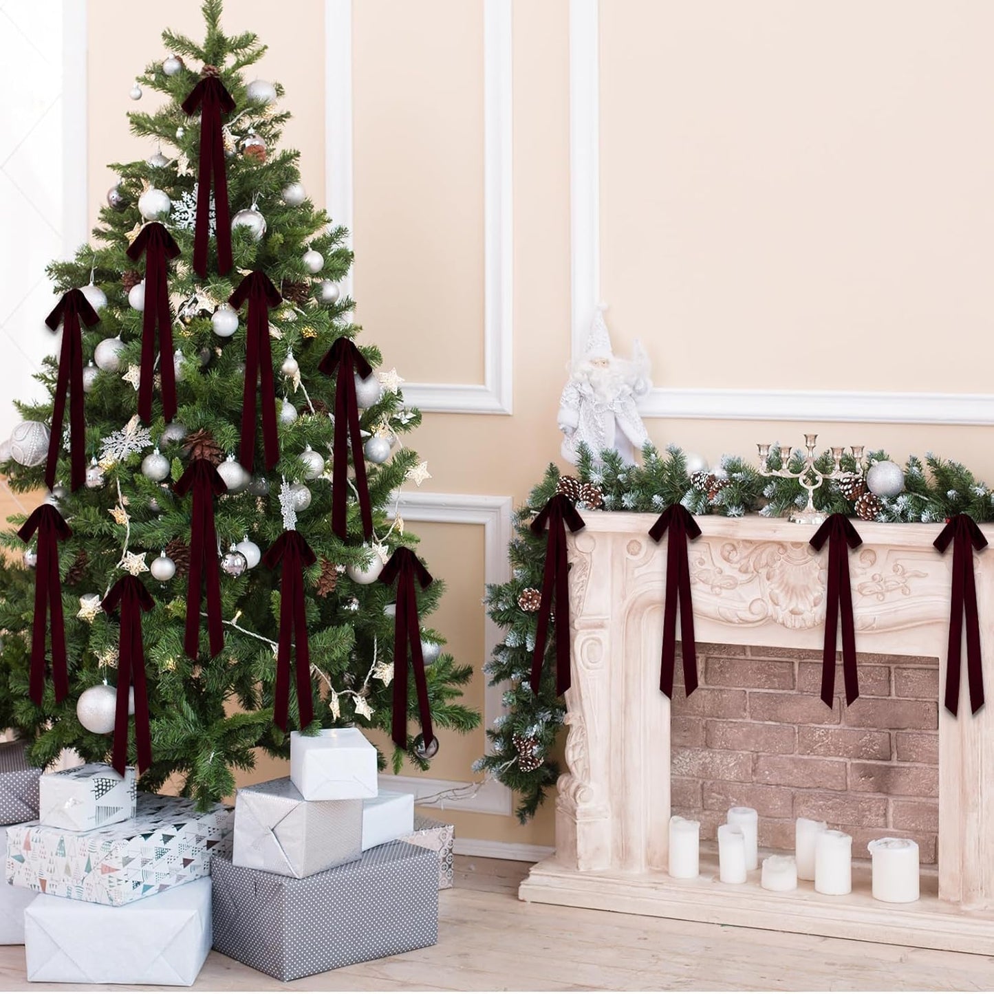 Regine Switzerland Velvet Bows - 24 Pcs Vintage Ribbon for Christmas Tree & Crafts | Burgundy (9 x 13 Inch, 1.5" Width)