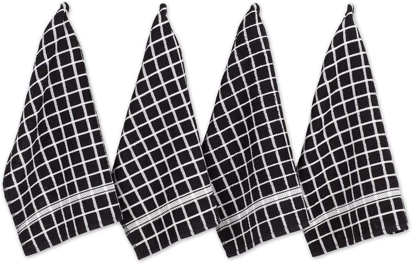 Black Check Windowpane Dishtowel Set - 4-Piece Terry Collection, 16x26
