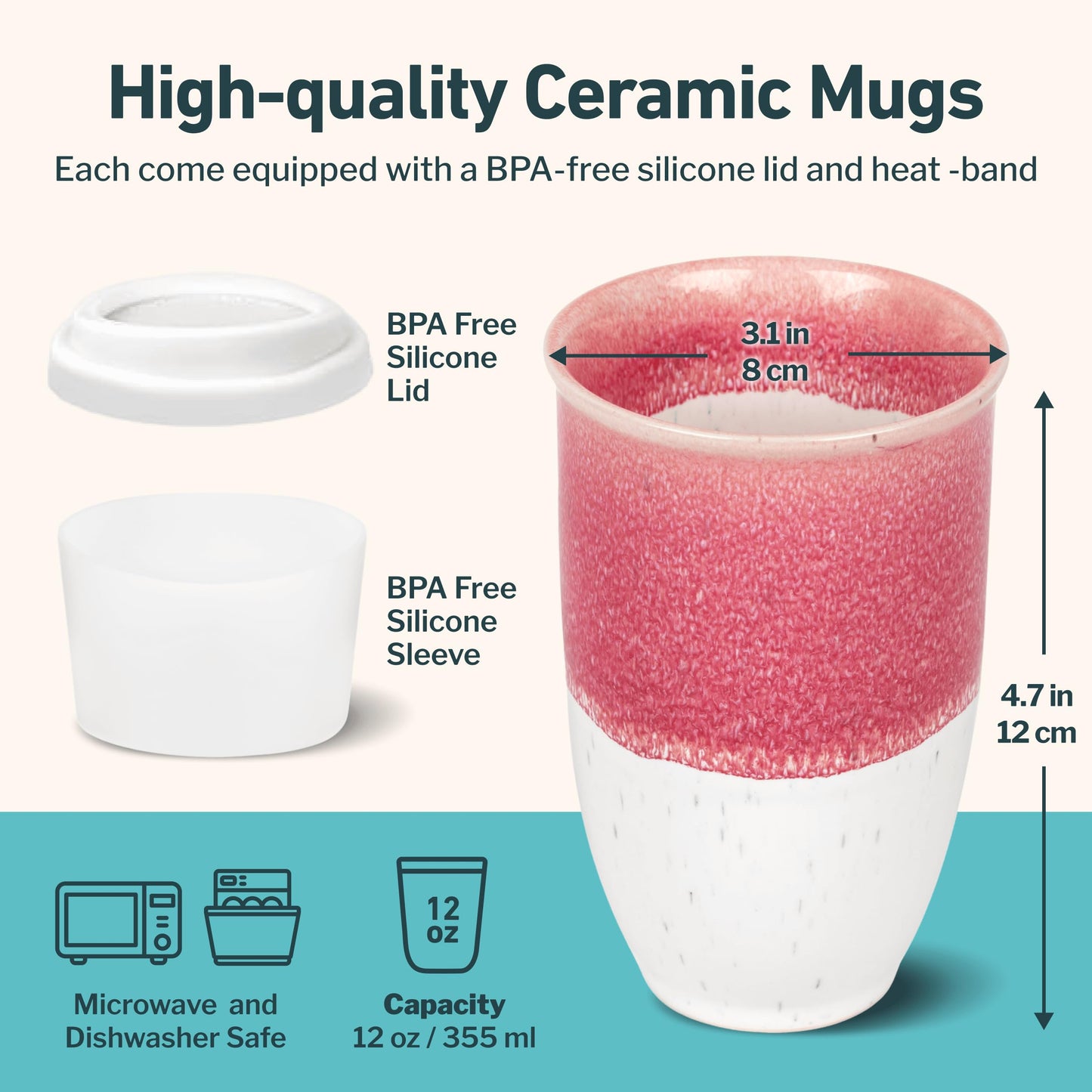 NOVA CERAMICS Travel Mugs - Ceramic Tumbler With Lid – Ceramic Travel Mug To Go Cup – Microwave & Dishwasher Safe Ceramic Coffee Tumbler - Gifts For Women Men Him Her – 12oz – Coral Pink