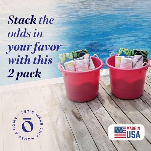 HOMZ Utility Tub - 18 Gallon Large Plastic Storage Bucket with Rope Handles | Pink for Indoor & Outdoor Use