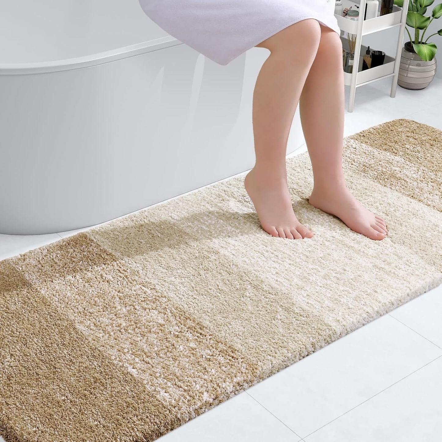 OLANLY Bathroom Runner Rug - Extra Soft Microfiber Mat with Rubber Backing | 70x24, Quick Dry, Tan