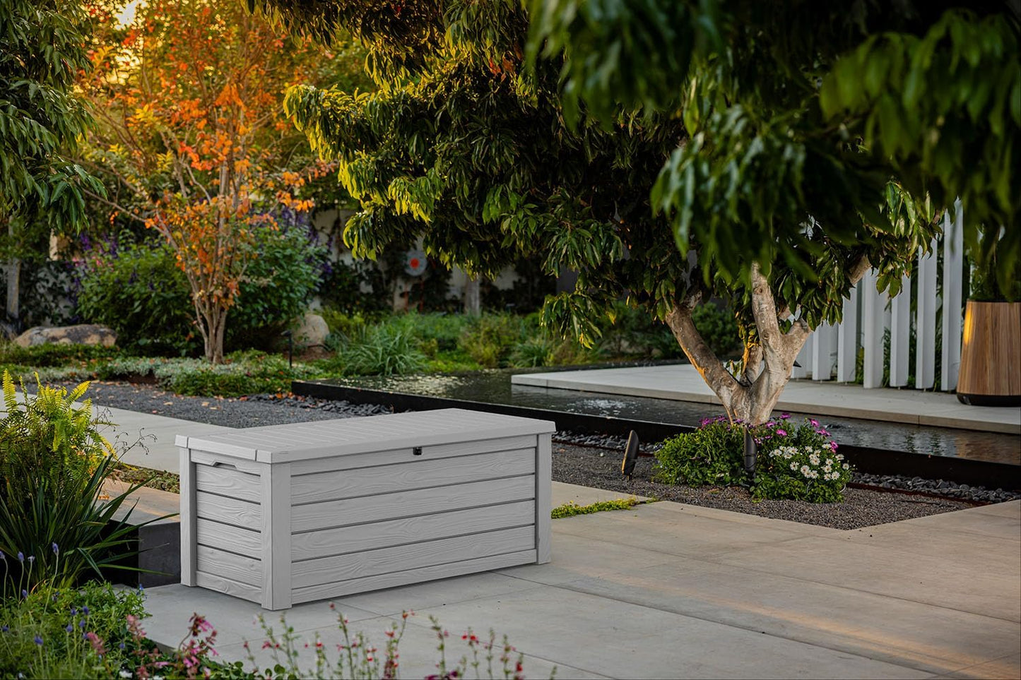 Keter Westwood 150 Gallon Outdoor Storage Box - Durable Resin for Patio Furniture & Garden Tools | Light Grey