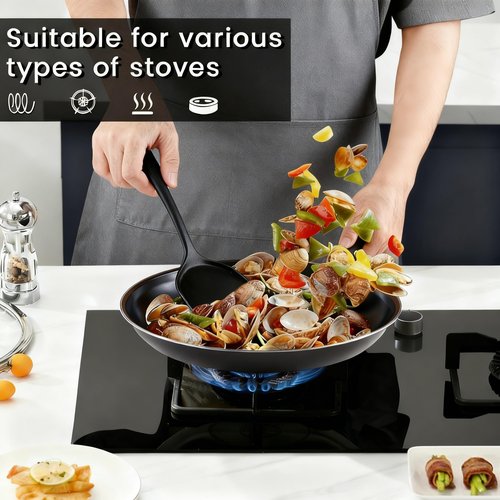 Gymdin Nonstick Frying Pans Set of 3 - Carbon Steel Frying Pans with PFOA-Free Coating, Durable, Even-Heating, Stay-Cool Handle, Include 2 Spatulas & 7.9, 10.2, 11.8 Inch Skillets for All Stovetops