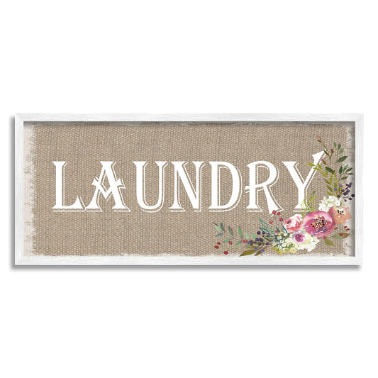 Stupell Industries 'Floral Linen Laundry', Framed Giclee Art, White, 24 x 10 Inches, Easy to Hang and Sturdy, Made in USA, by Sheri Hart