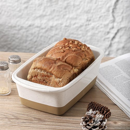 HVH Ceramic Loaf Pan for Baking Bread, 9 x 5 inch Baking Bread Loaf Pan, Rectangular Bread Pan, Bread Baking Pan for Cooking, Farmhouse Style (White)