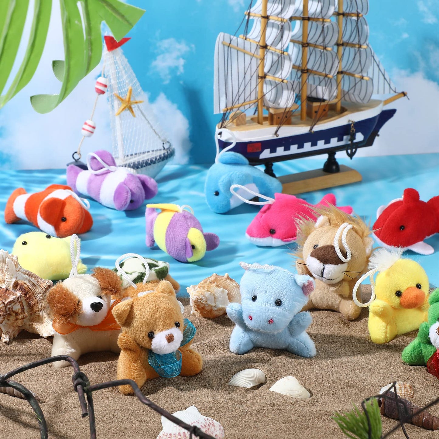 Zhanmai 100 Pcs Mini Plush Ocean Animals Keychain Bulk Sea Stuffed Animals Party Favors for Kids Easter Egg Fillers Valentines Gifts Birthday Goodie Bags Classroom Prizes Carnival Gifts Filler