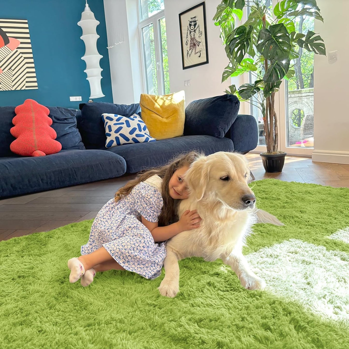 OLANLY Runner Rugs - Machine Washable Soft Fluffy Shaggy for Hallway & Bedroom | Grass Green 2x5 ft