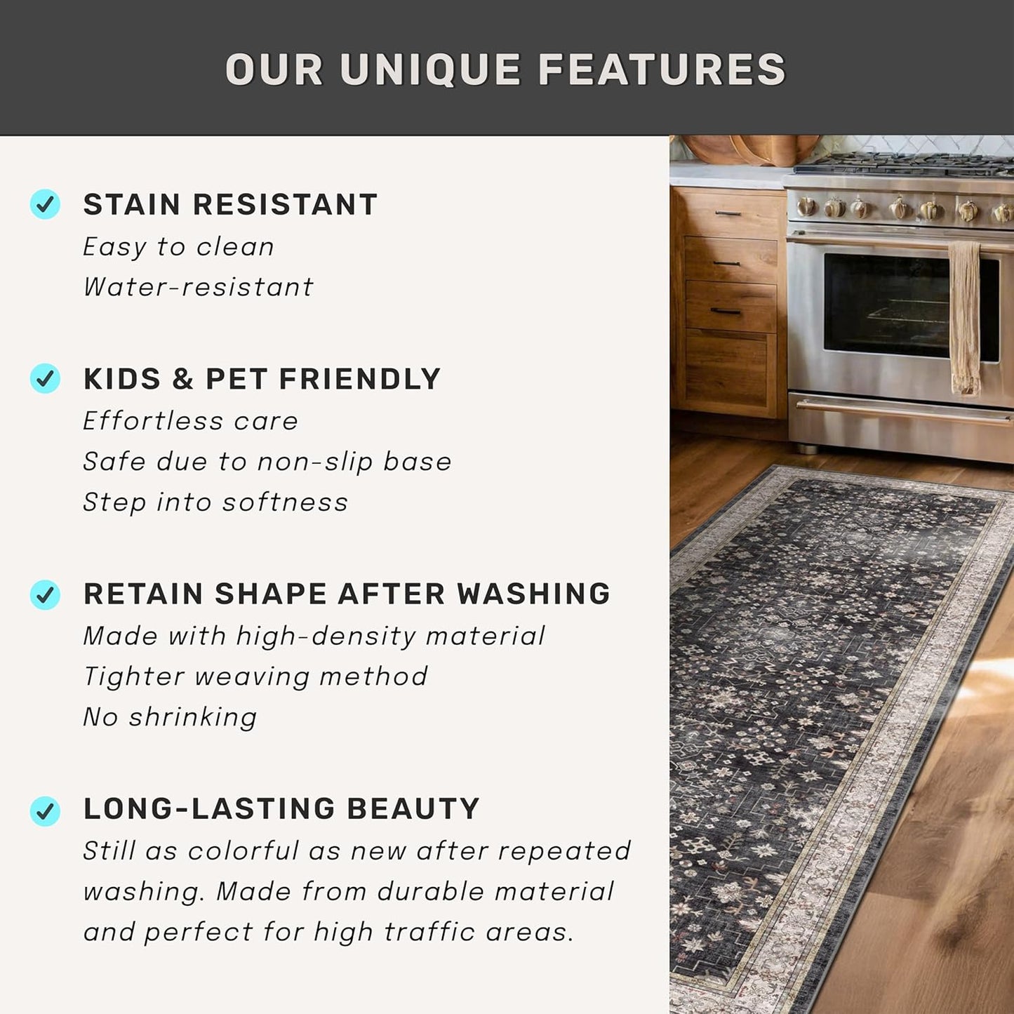 Skiennix Black Washable Entry Rug - Non-Slip Rubber Backing | Stain & Fade Resistant, 2x3 Size