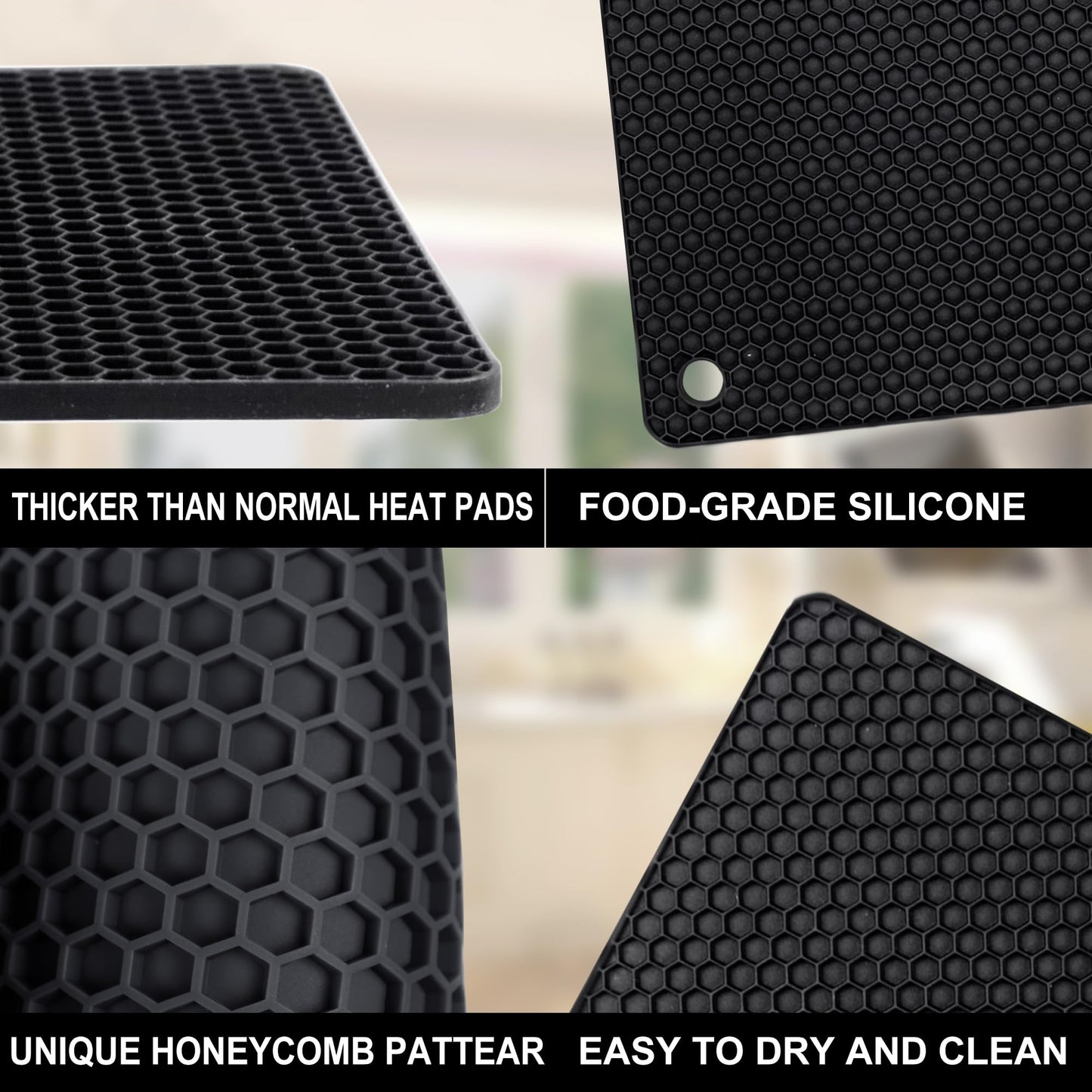 AICMEI Silicone Trivets for Hot Pots and Pans,Multipurpose Non Slip Heat Resistant Pot Holder,Heat Resistant Pot Holders Silicone Mats for Kitchen Countertops/Table (Square)