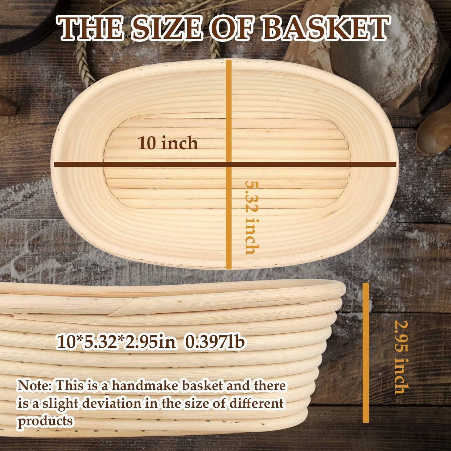 Sondiko Oval Bread Proofing Basket, Handmade Sourdough Bread Baking Supplies, Banneton Bread Proofing Basket Brotform with Proofing Cloth Liner for Sourdough Bread, Baking