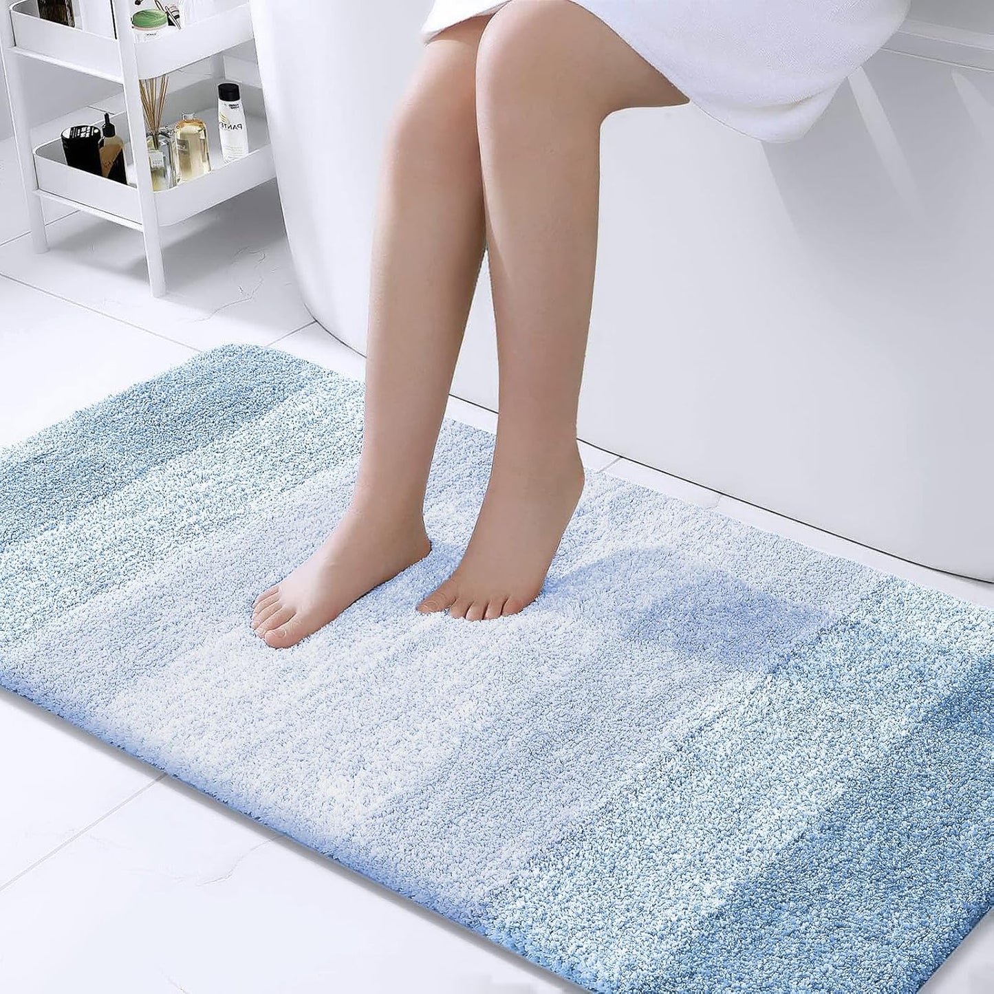 OLANLY Bathroom Runner Rug - Extra Soft Microfiber Mat | Quick-Dry, Washable, 44x24, Light Blue
