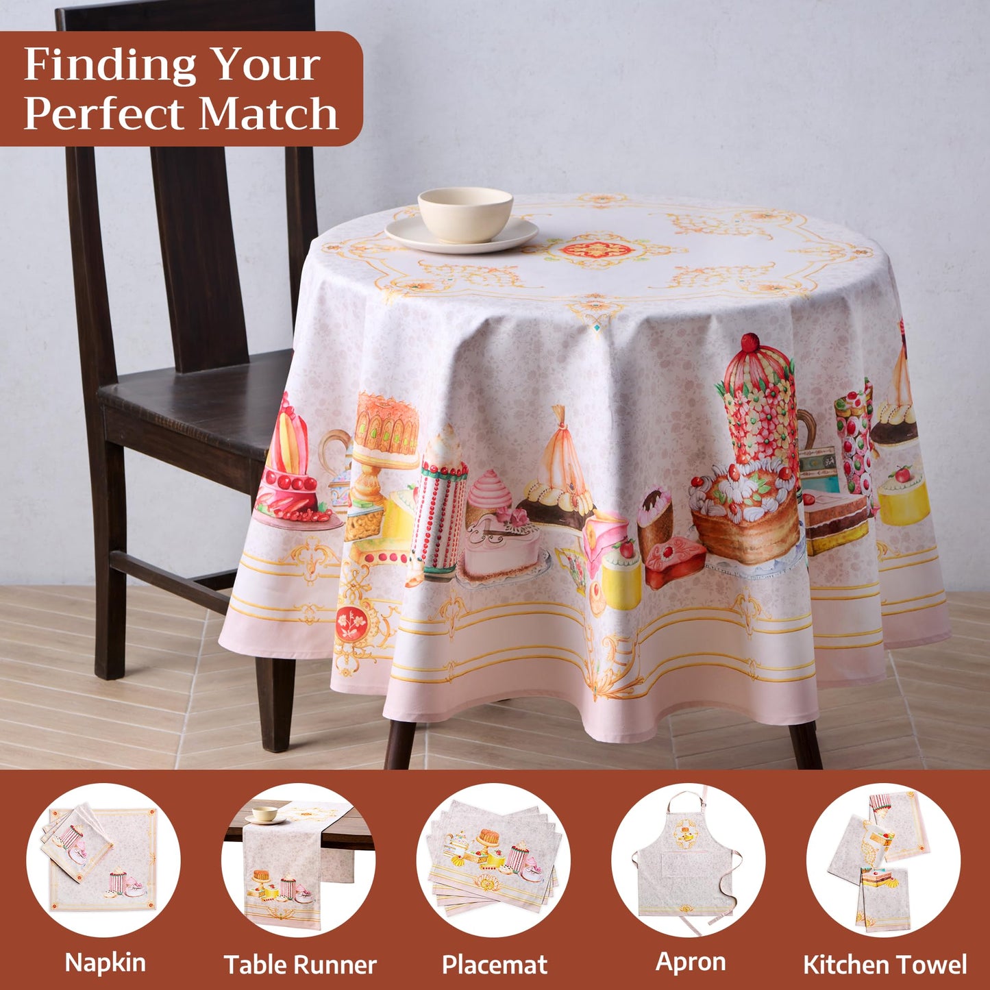 Maison d' Hermine Premium Table Cloth Rectangle Table 100% Combed Cotton 140 x 70 Inches Tablecloth Reusable Decorative for Dining Room, Farmhouse, Home, Party, Festive & Wedding - Pastries