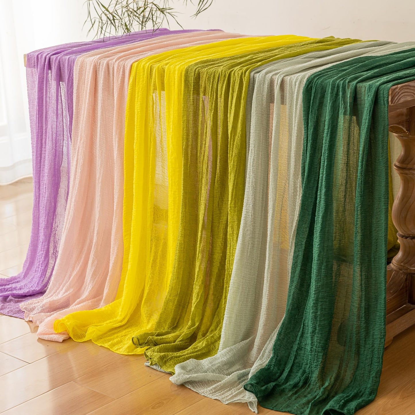 Keketoarrange 3pcs Yellow Gauze Rustic Cheesecloth Table Runner 120 Inch 10 FT for Wedding Baby Shower Bridal Shower Birthday Engagement Garden Outdoor Party Long Sheer Boho Decorations