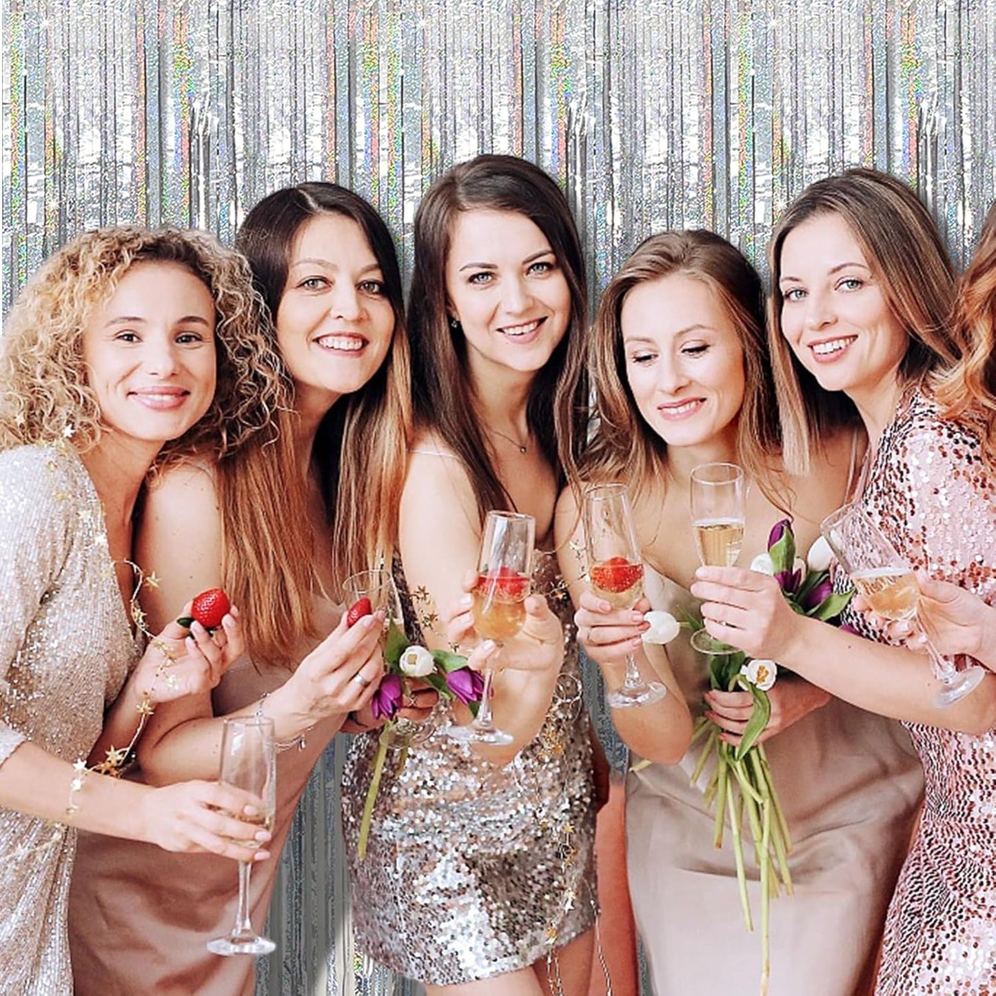 Skiennix Tinsel Curtain - Silver Glitter Foil Fringe Backdrop | 10-Pack Party Decor for Events