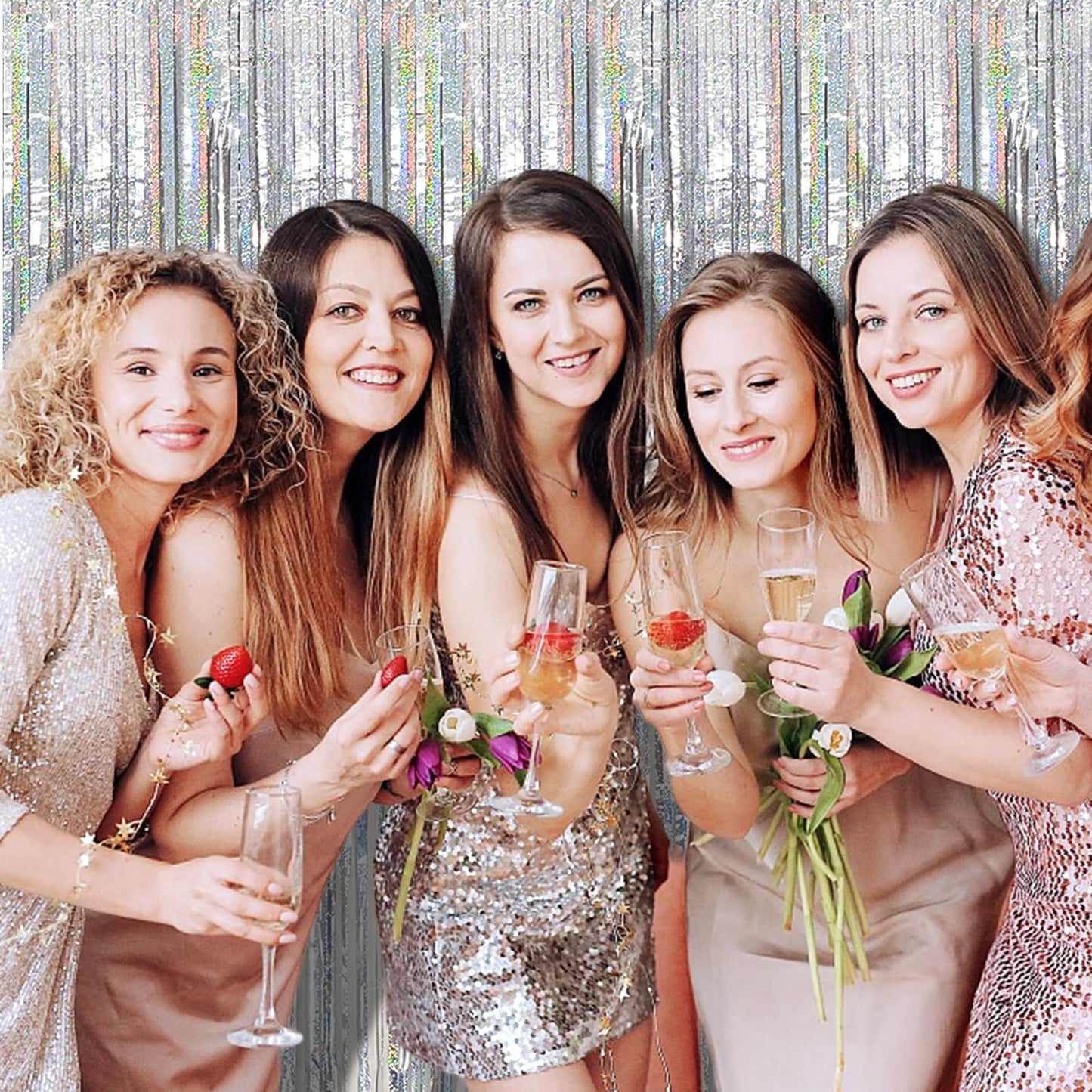 Tinsel Curtain Party Backdrop Silver Birthday Party Decorations 10 Packs Glitter Foil Fringe Curtain Party Decor Streamers Photo Booth for Birthday Christmas Wedding Halloween Graduation Decorations