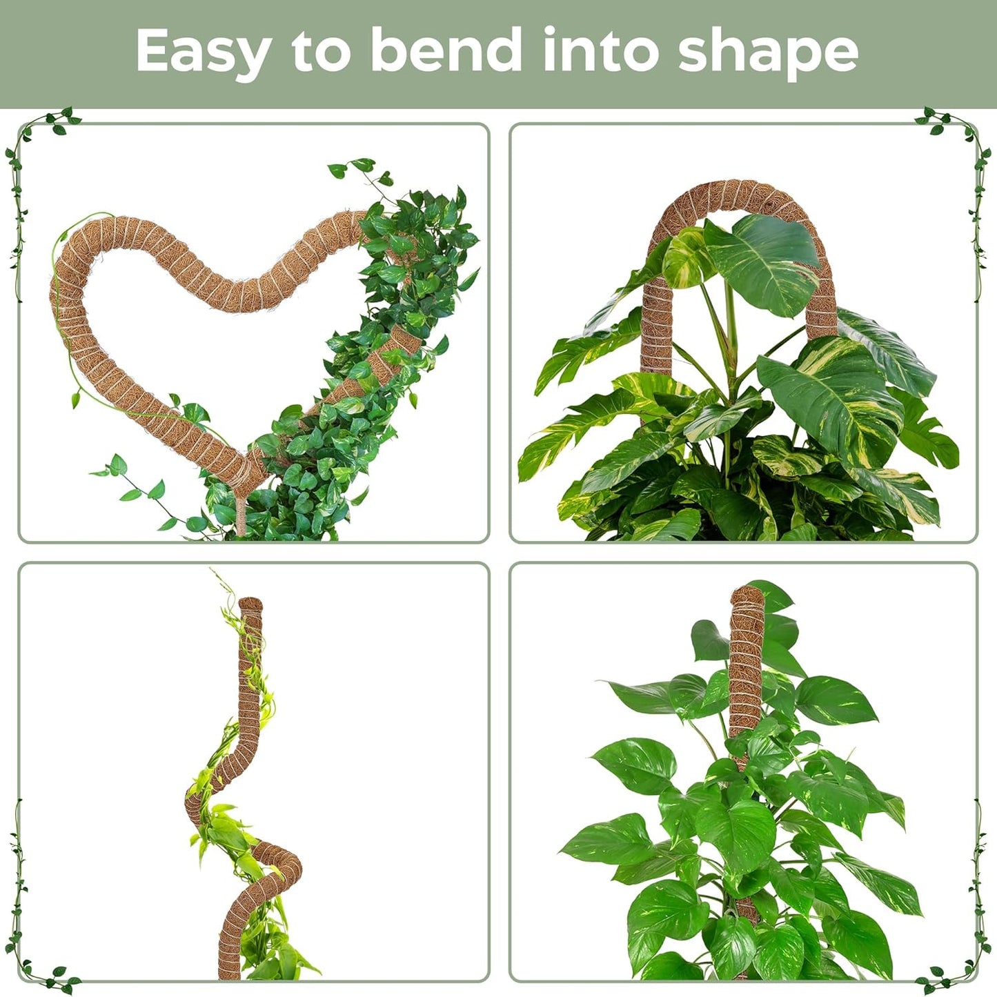 Moss Pole | 2 Pack 28'' Bendable Plant Support for Monstera & Climbing Indoor Plants - Trellis Stakes