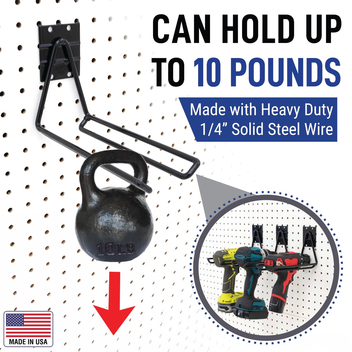Victory Display Heavy Duty Garage Hooks | for Tools, Ladders, Garden Equipment | Fits Pegboard & Slatwall | Storage Hook for Hanging | Shed Wall Organizer for Tool Rack, Garage Wall Hangers | 3-Pack