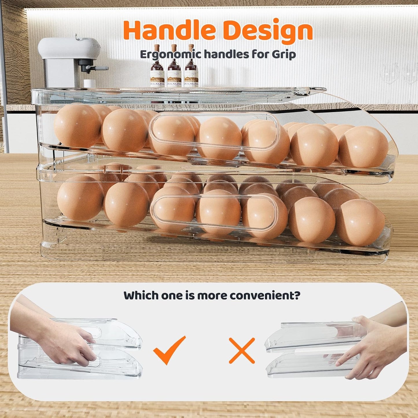 SMRCAD Egg Holder - Automatic Rolling Egg Dispenser with Silicone Bumpers & Lid | Large Capacity for Fridge