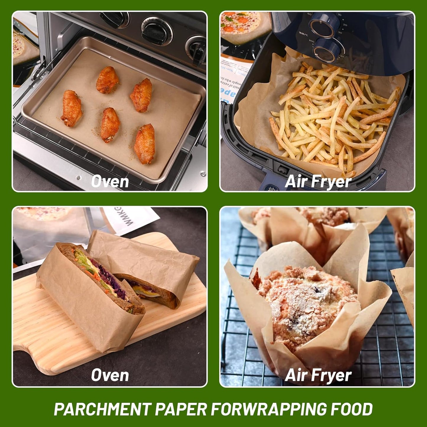 WMKGG Parchment Paper Sheets - 190 PCS Non-Stick Precut Baking Paper for Air Frying, Grilling & More | 8x12 Inches