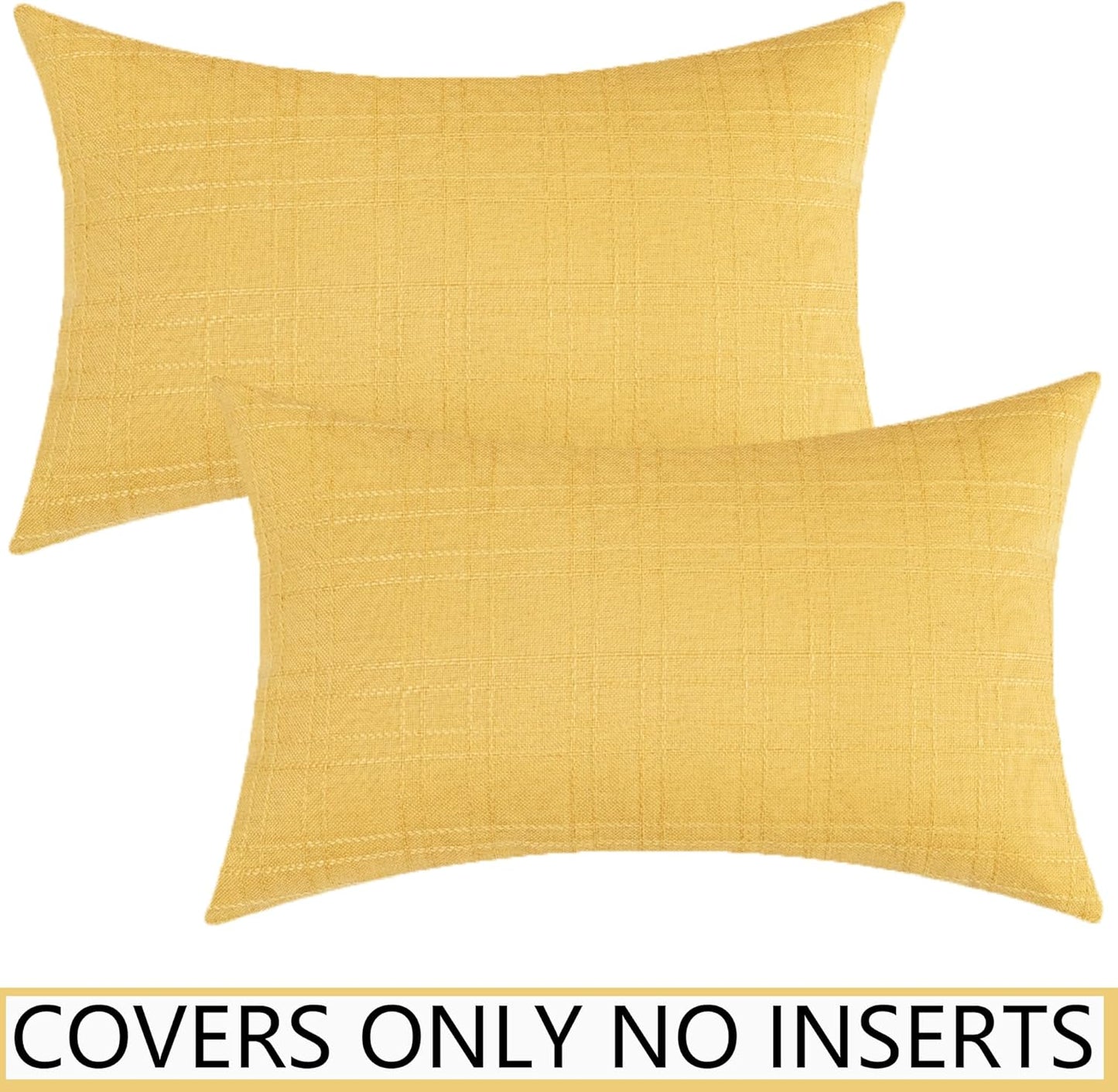 UGASA Outdoor Throw Pillow Covers - Waterproof Plaid Texture | Decorative Lumbar Cushions, 12x20 Inch, Yellow (Pack of 2)