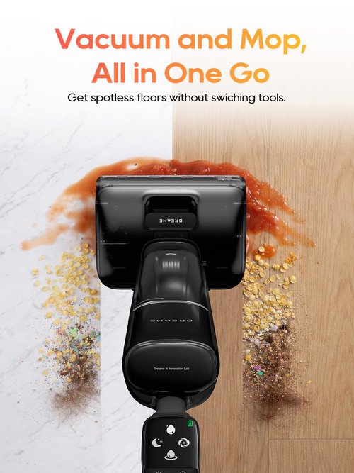 DREAME Aero Wet Dry Vacuum Cleaner, All-in-ONE Vacuum Mop for Wet & Dry Messes, 0 Hair Residue Great for Pet Owners, One-Press Self-Clean, 180° Lie Flat, 35mins Runtime for Hard Floor Cleaning
