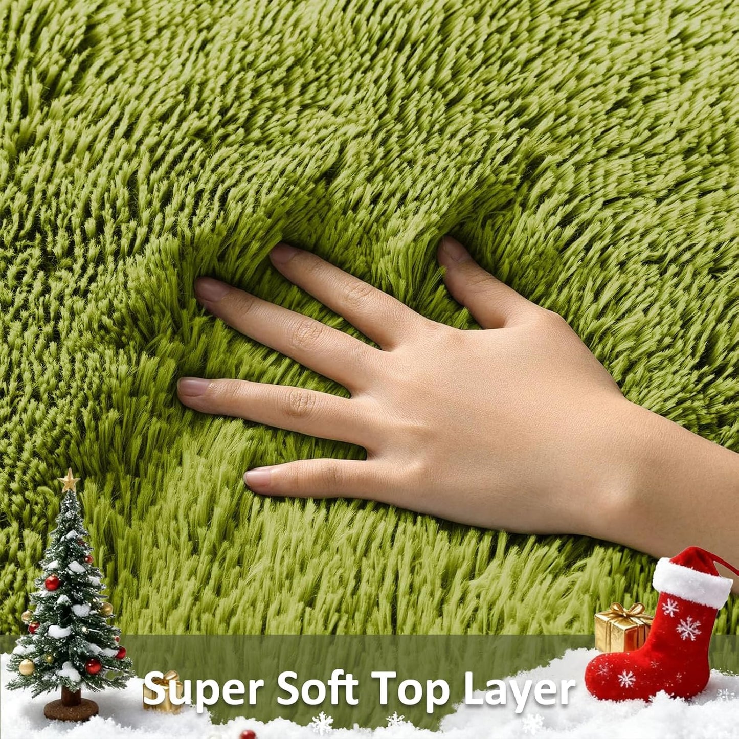 Ophanie Green Area Rug - Soft Fluffy Shag Carpet for Bedroom | 4x6 Furry Plush Design for Kids' Room