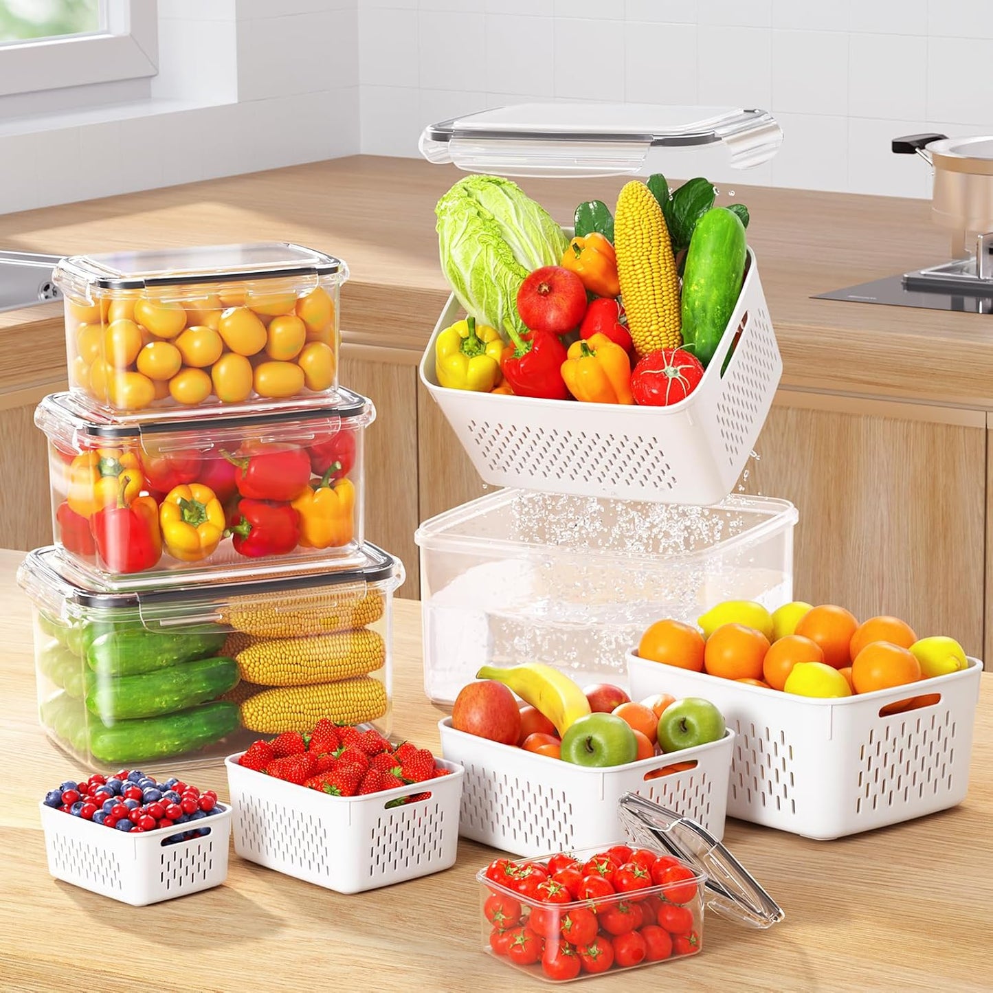 Skiennix 8-Pack Fruit Storage Containers - Leakproof BPA-Free Produce Keep Fruits & Veggies Fresh