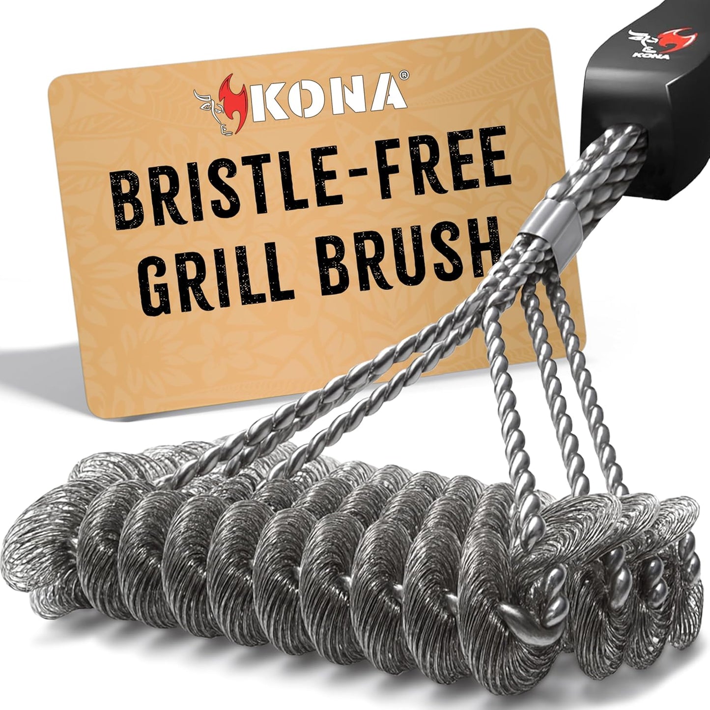 Kona Safe/Clean Grill Brush - Bristle-Free BBQ Cleaner | 100% Rust Resistant Stainless Steel for All Grills